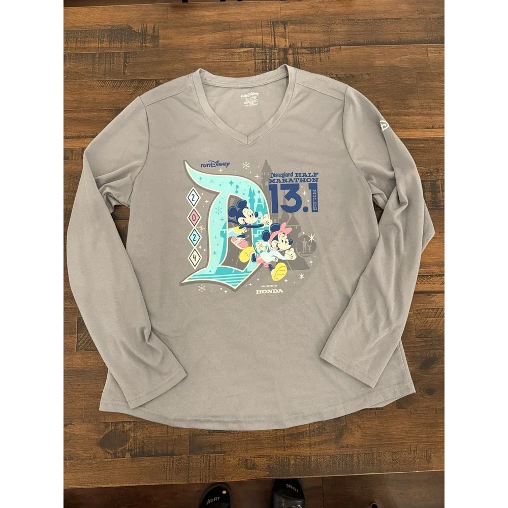 2024 Disney Disneyland Half Marathon RunDisney L/S Grey V Shirt XL Mickey Minnie